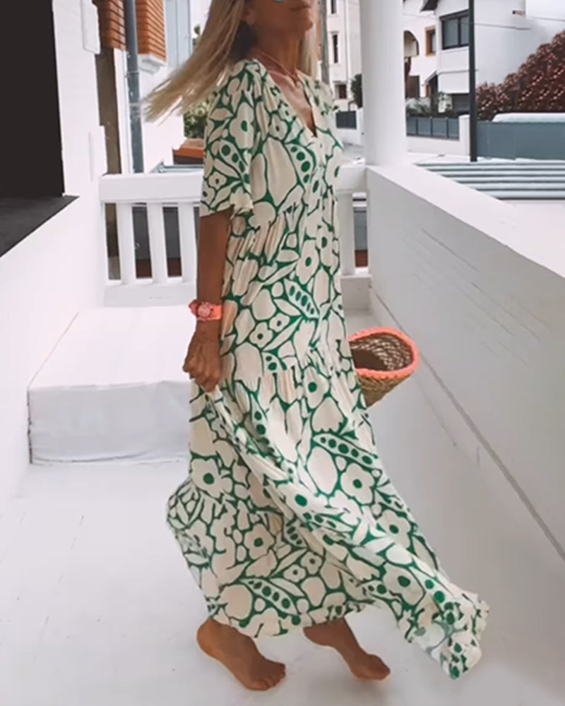 Halvi - Elegant Casual V-Neck Dress