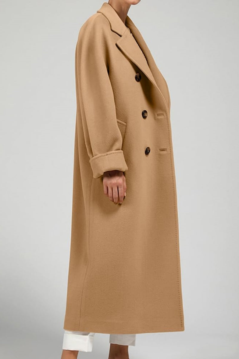 Chouyatou Women's Winter Double Breasted Wool Coat Business Casual Midi Long Winter Trench Coat with Belt