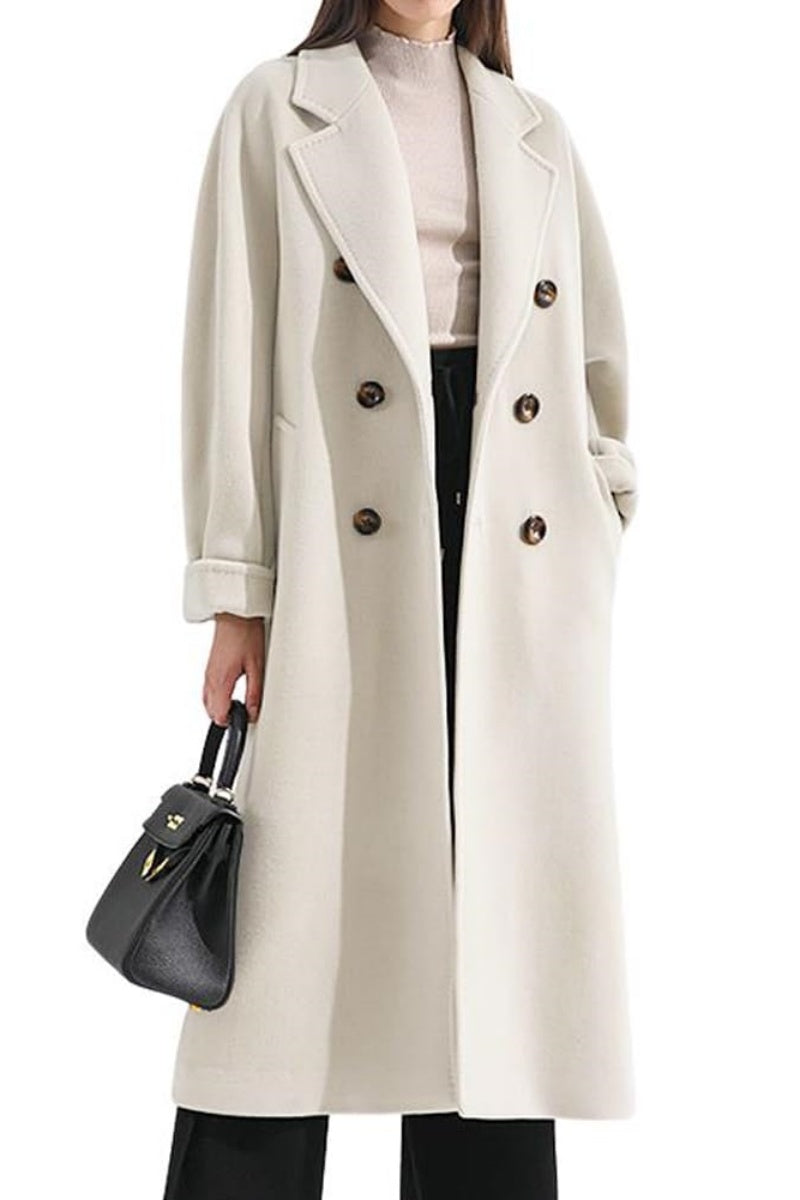 Chouyatou Women's Winter Double Breasted Wool Coat Business Casual Midi Long Winter Trench Coat with Belt