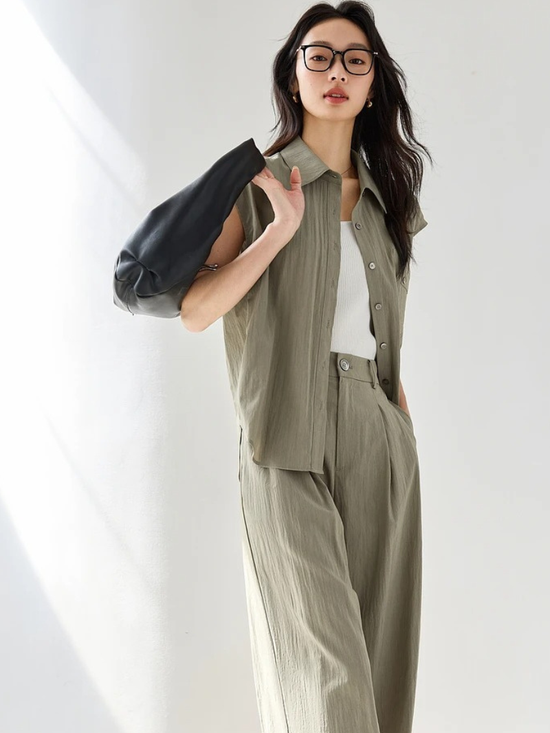 Augusta | Elegantes Set mit Kurzarmbluse & Weitbeiniger Hose
