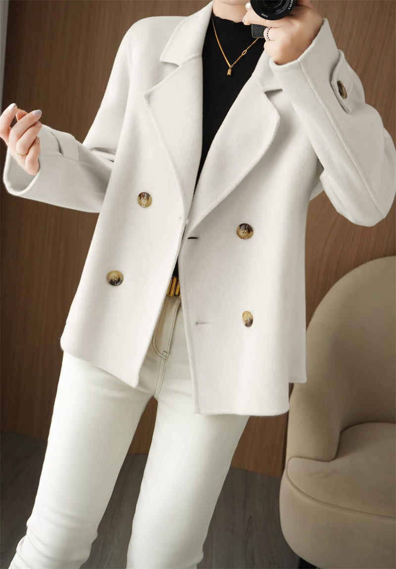 Chouyatou Womens Fall Winter Casual Business Wool Blend Coat Loose Double Breasted Dressy Blazer Pea Coat