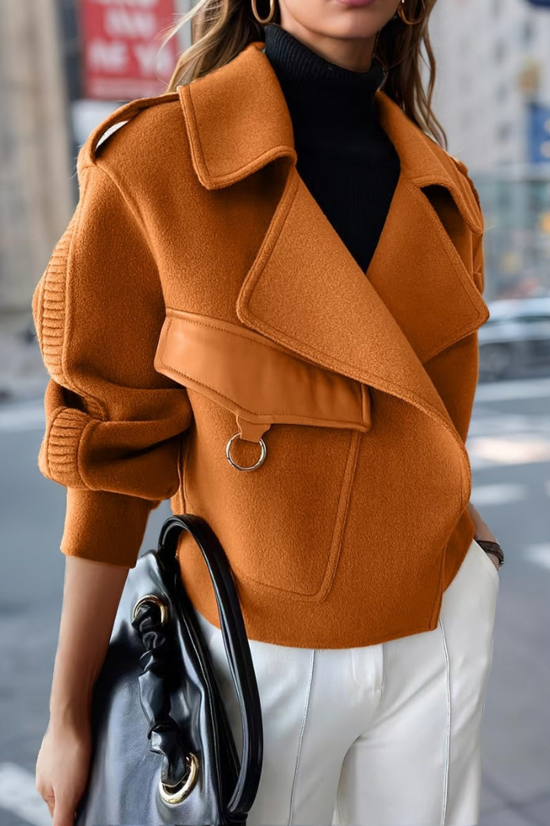 Chouyatou Women's Business Casual Wool Coat Suit Top Open Front Loose Dressy Blazer Jacket Trench Coat