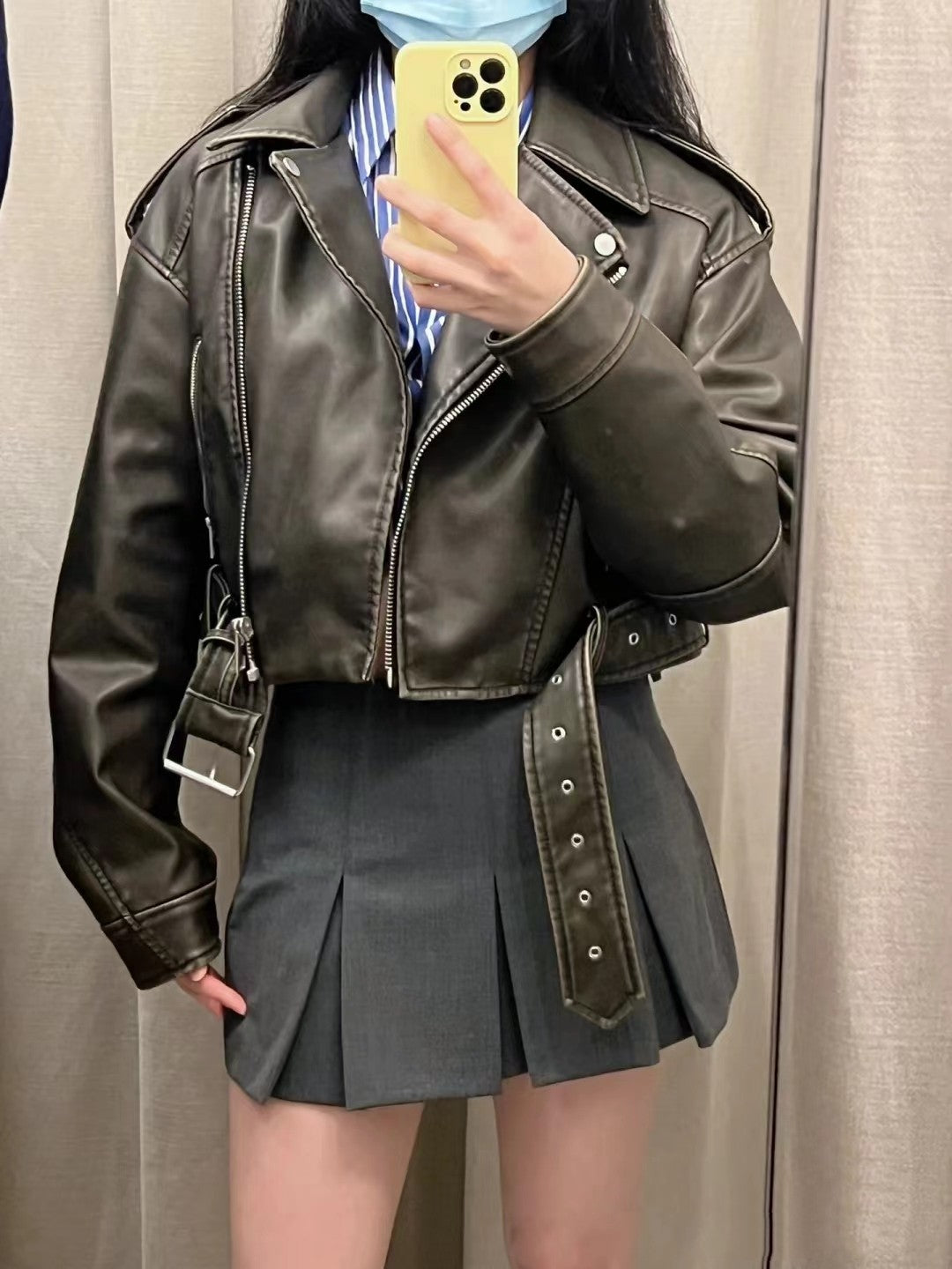 Sieglinde | Klassische, taillierte Lederjacke in Cropped-Länge mit modernem asymmetrischem Reißverschluss