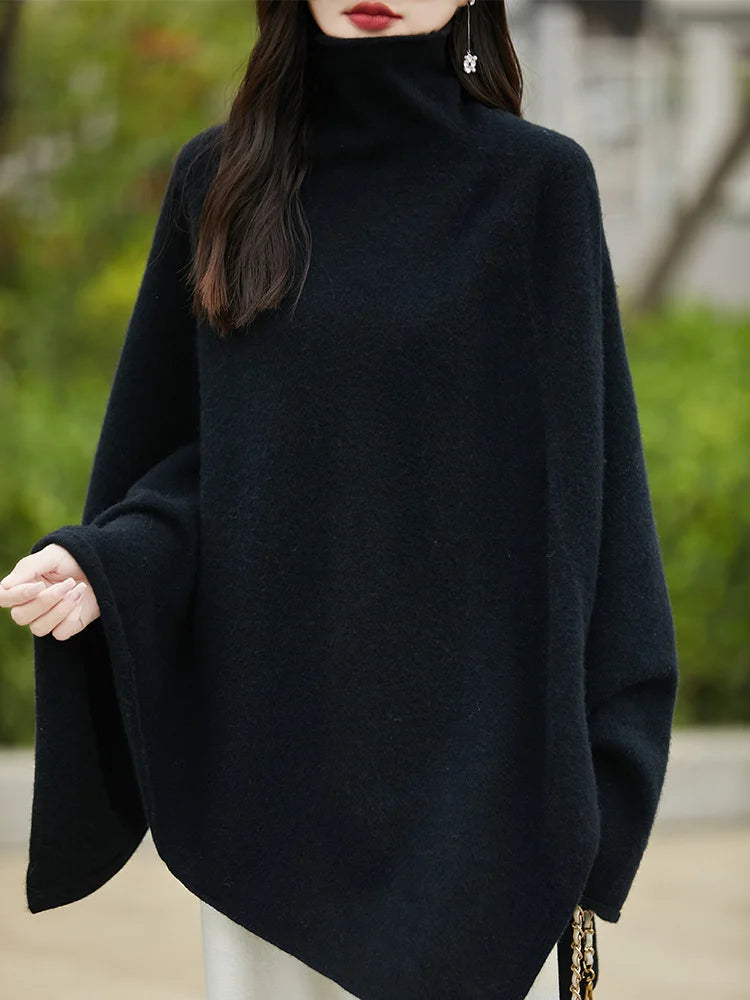Spring Autumn High-Quality Wool Shawl Women's Medium-Length Korean Version Of Sleeveless Casual Pullover 100% Wool Cape Jacket