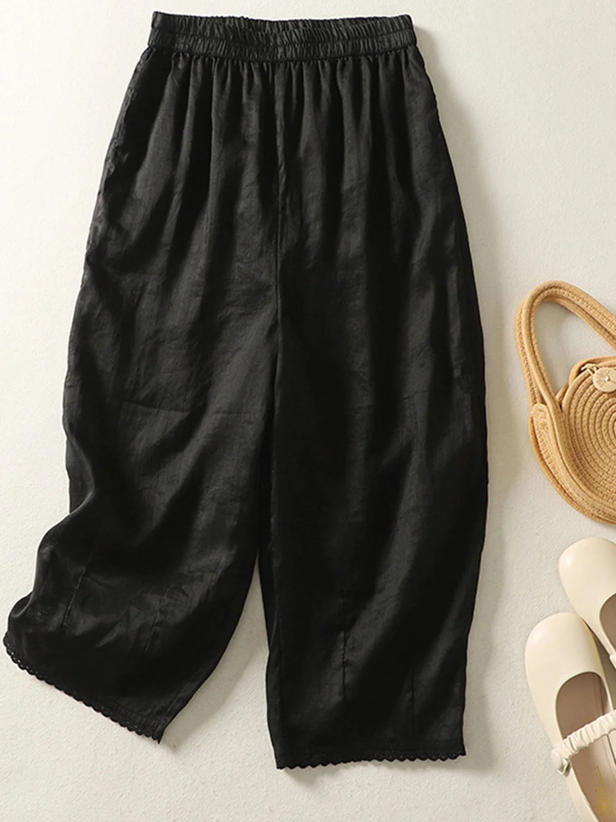 Casual Plain Ankle Pants Pant Cotton Linen Loose Fit