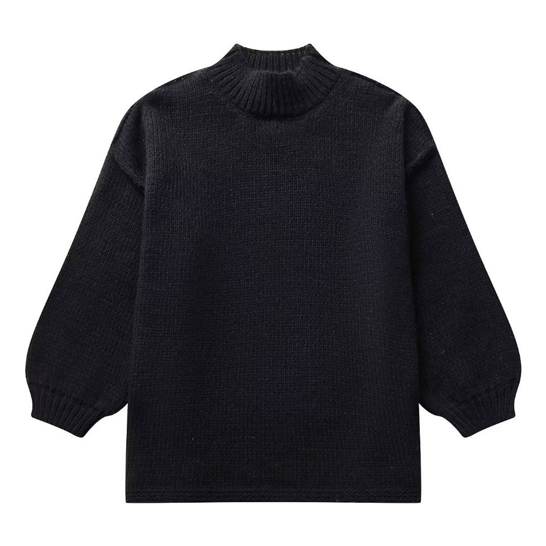 Oversized Solid Color Mock Neck Bishop Sleeve Inside Out Pullover Sweater