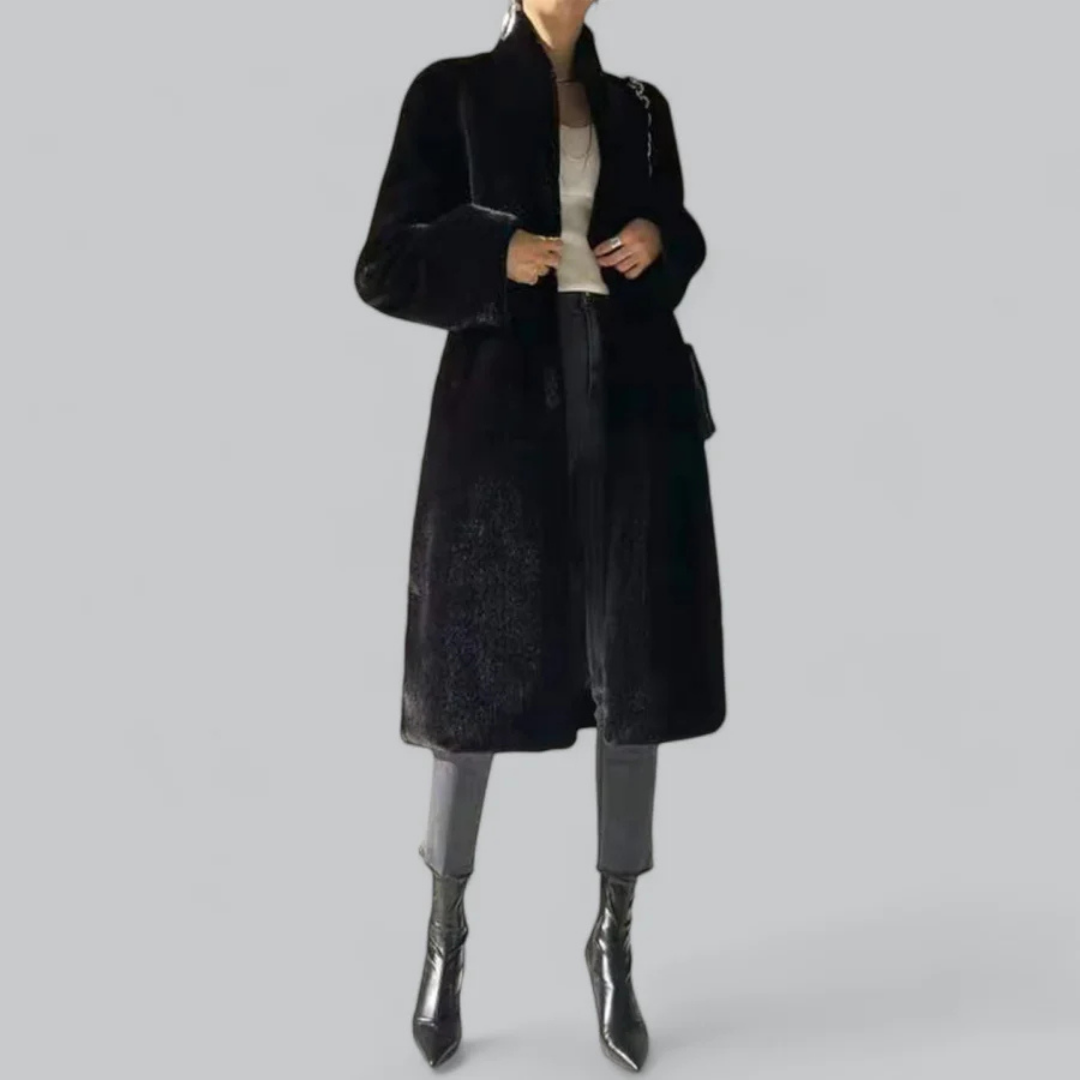 Damen Lange Winter Warme Trench Mantel | Schwarz