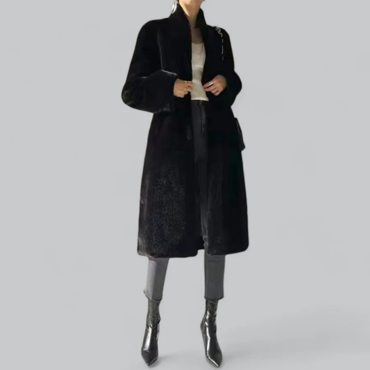 Damen Lange Winter Warme Trench Mantel | Schwarz