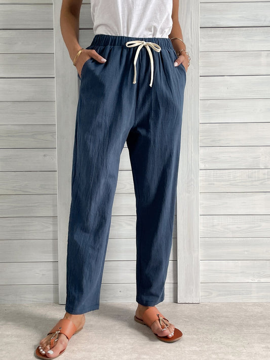 Loose Cotton Solid Casual Pants for Women - Comfortable & Stylish Everyday Wear