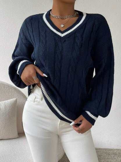 June - Gestreifter Zopfmuster-Pullover für Damen