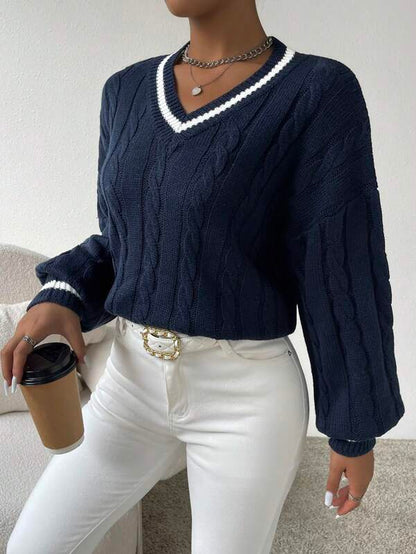 June - Gestreifter Zopfmuster-Pullover für Damen