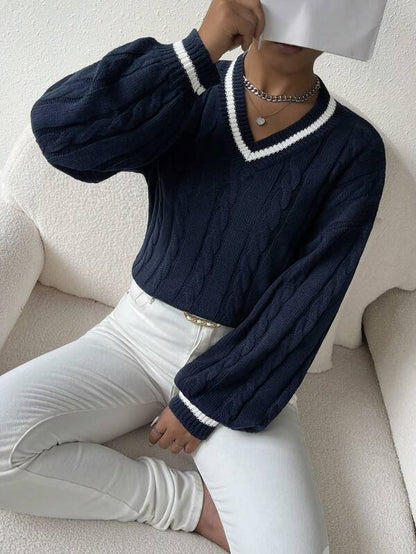 June - Gestreifter Zopfmuster-Pullover für Damen