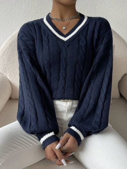 June - Gestreifter Zopfmuster-Pullover für Damen