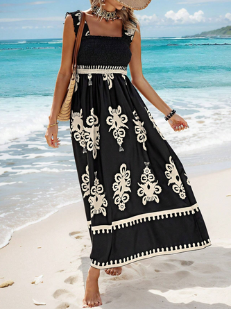 Women Nationality/ethnic Spaghetti Sleeveless Comfy Casual Scramble Maxi Dress