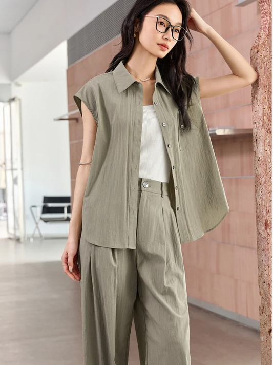 Augusta | Elegantes Set mit Kurzarmbluse & Weitbeiniger Hose
