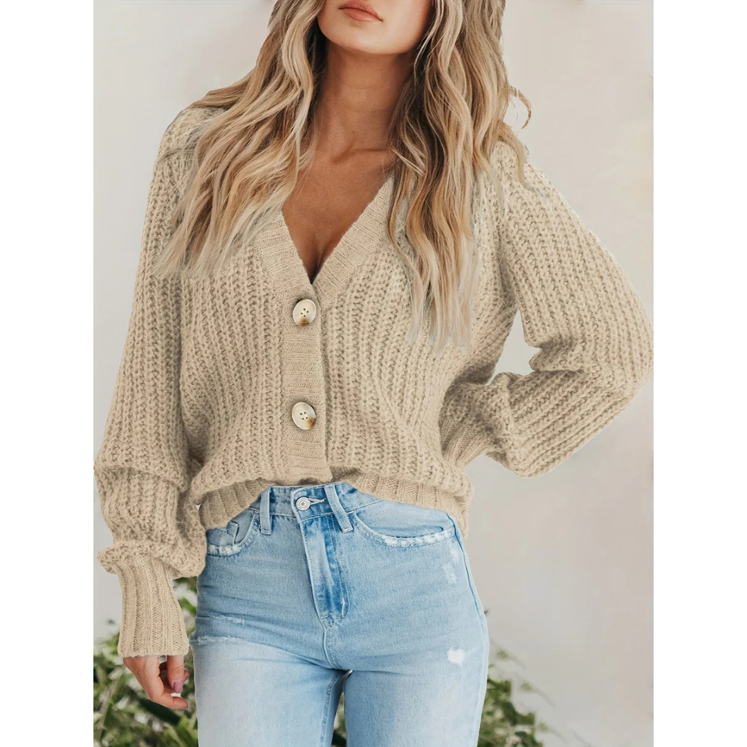 Damen Langarm Strick Warme Strickjacke | Knopf Daunen
