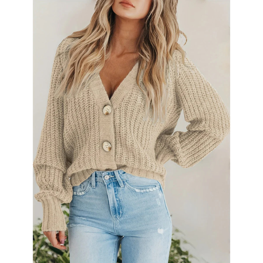 Damen Langarm Strick Warme Strickjacke | Knopf Daunen