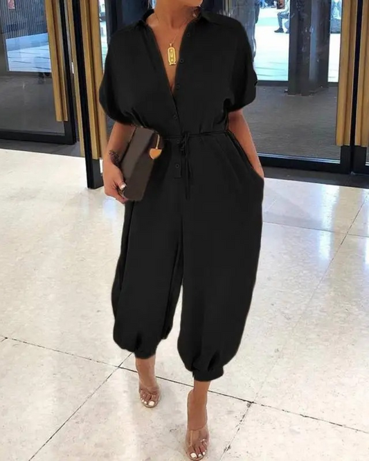 Franziska - Knopf Spitzengürtel Jumpsuit