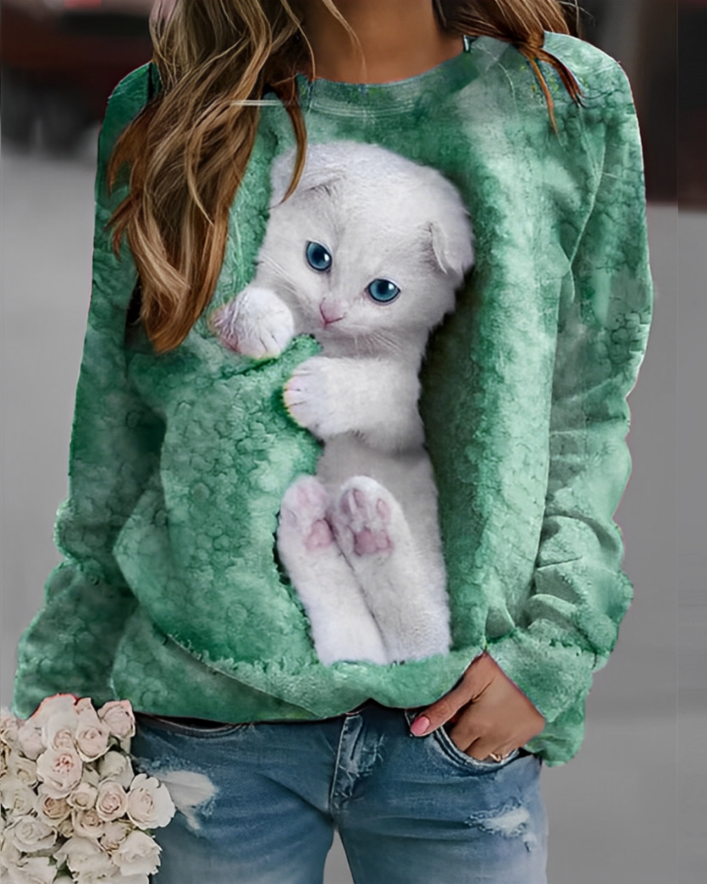 Kitten Katzen Print Pullover