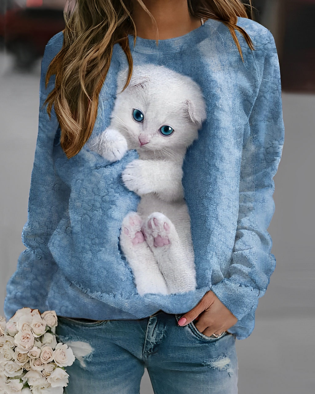 Kitten Katzen Print Pullover