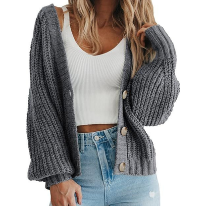Damen Langarm Strick Warme Strickjacke | Knopf Daunen