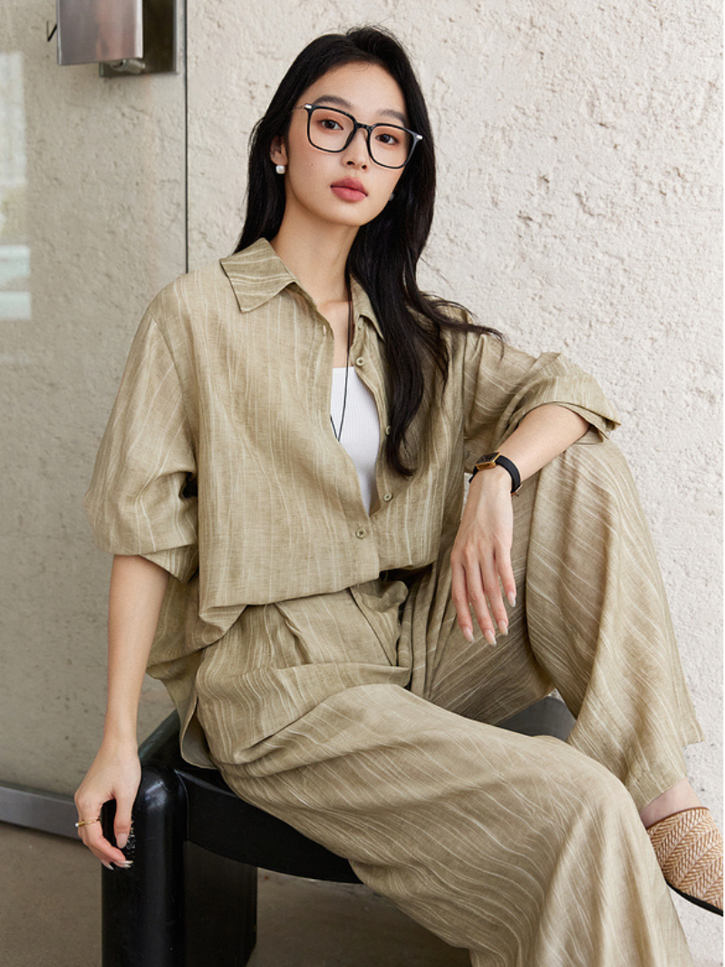 Elisabeth | Damen Set mit Langarmbluse & Weit geschnittener Hose