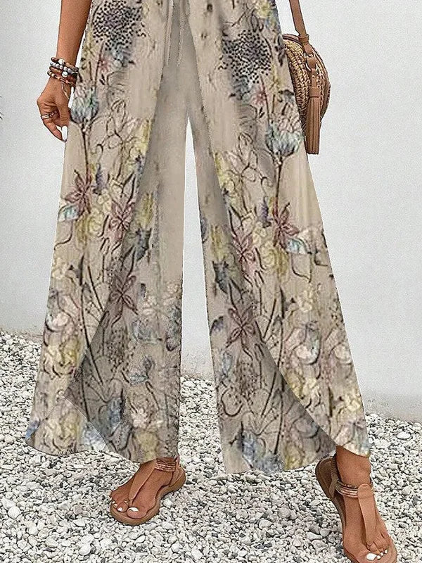Casual Floral Art Print Long Scramble Loose Comfy Pants