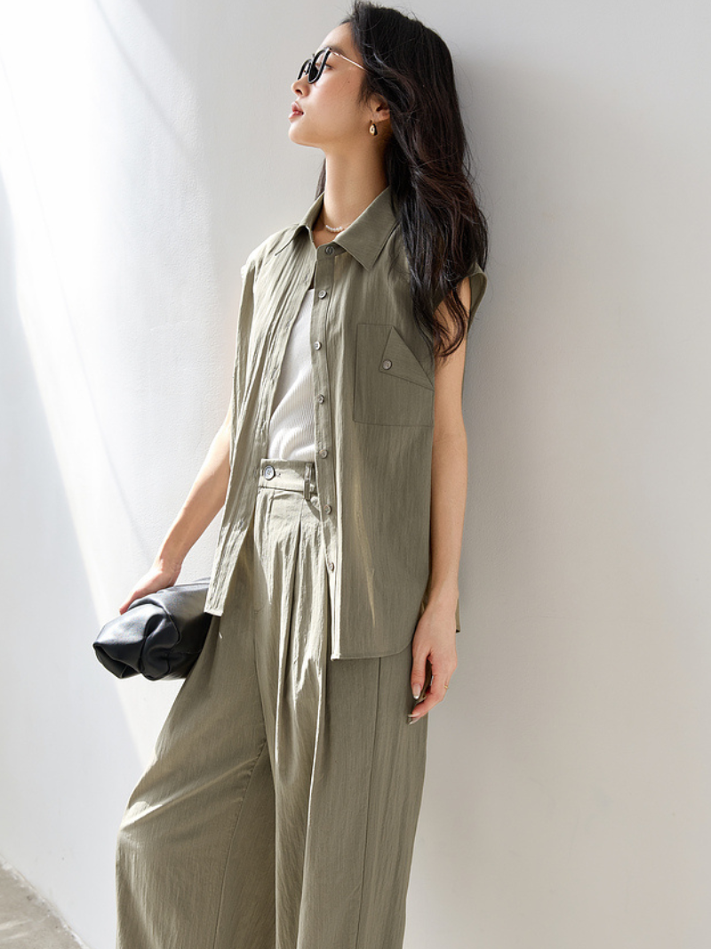 Augusta | Elegantes Set mit Kurzarmbluse & Weitbeiniger Hose