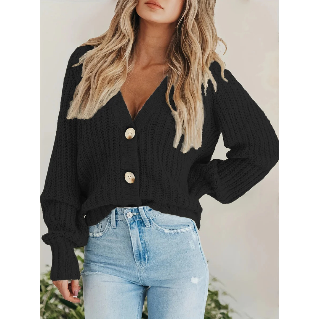 Damen Langarm Strick Warme Strickjacke | Knopf Daunen