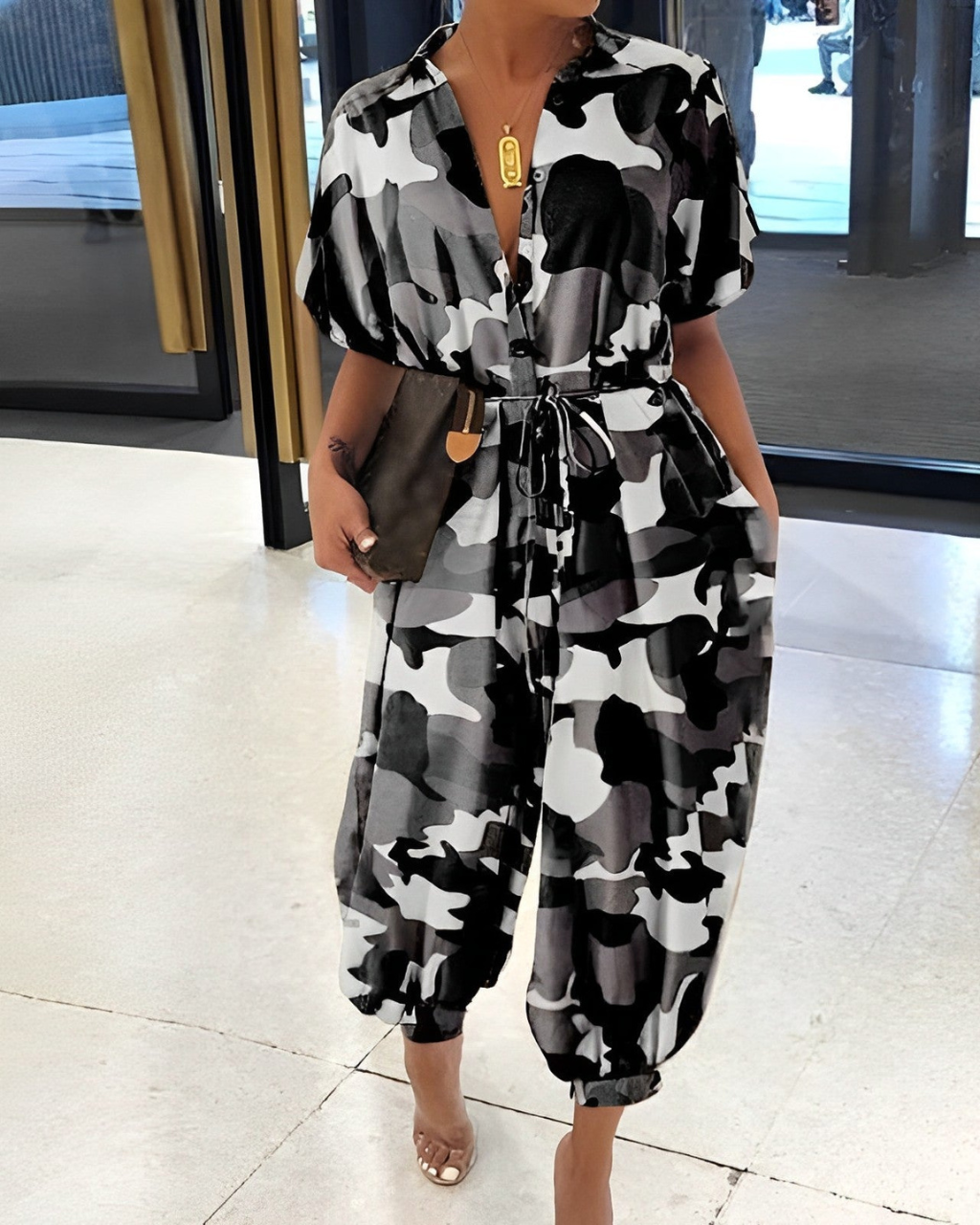 Franziska - Knopf Spitzengürtel Jumpsuit