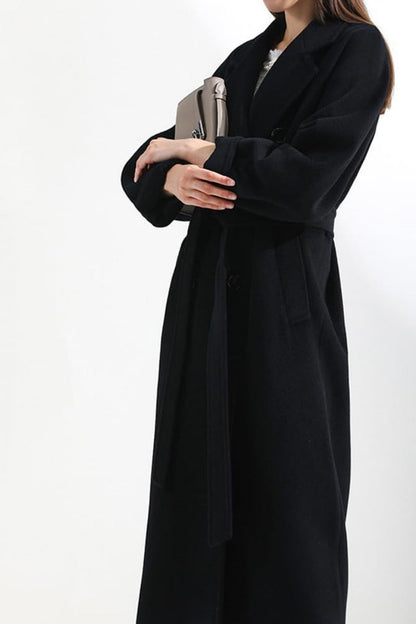 Chouyatou Women's Winter Double Breasted Wool Coat Business Casual Midi Long Winter Trench Coat with Belt