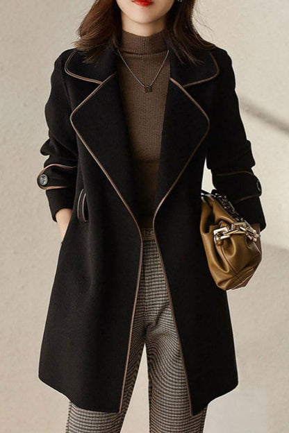 Chouyatou Women's Winter Elegant Lapel Open Front Wool Coat Wool Blend Trench Pea Coat with Belt