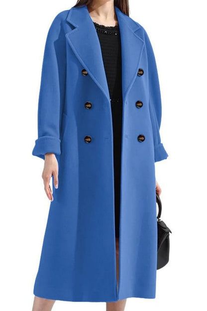 Chouyatou Women's Winter Double Breasted Wool Coat Business Casual Midi Long Winter Trench Coat with Belt