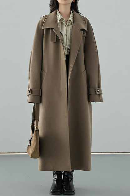 Chouyatou Women's Winter Hidden Single Breasted Wool Coat Raglan Sleeve Business Long Wool Overcoat
