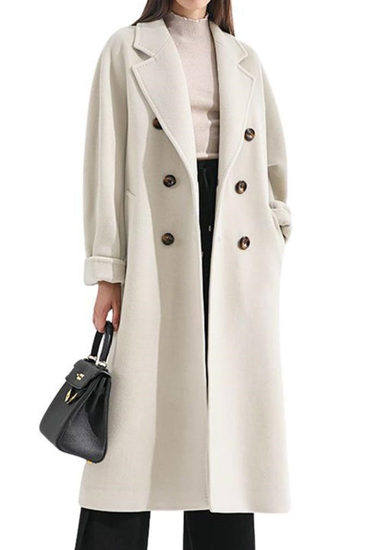 Chouyatou Women's Winter Double Breasted Wool Coat Business Casual Midi Long Winter Trench Coat with Belt