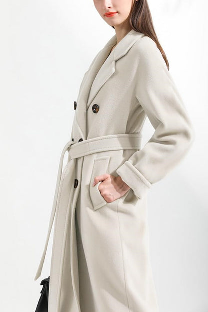 Chouyatou Women's Winter Double Breasted Wool Coat Business Casual Midi Long Winter Trench Coat with Belt