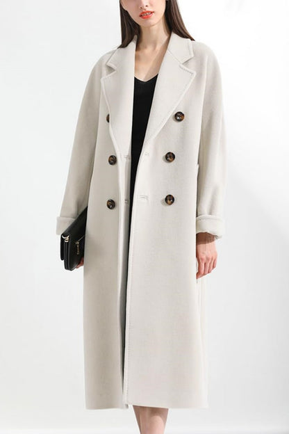 Chouyatou Women's Winter Double Breasted Wool Coat Business Casual Midi Long Winter Trench Coat with Belt