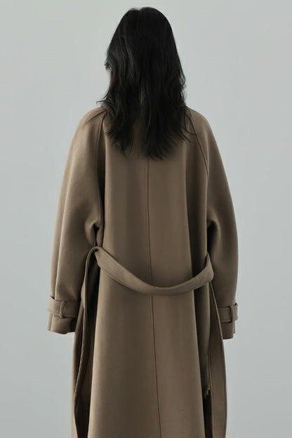 Chouyatou Women's Winter Hidden Single Breasted Wool Coat Raglan Sleeve Business Long Wool Overcoat