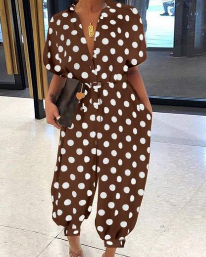 Franziska - Knopf Spitzengürtel Jumpsuit