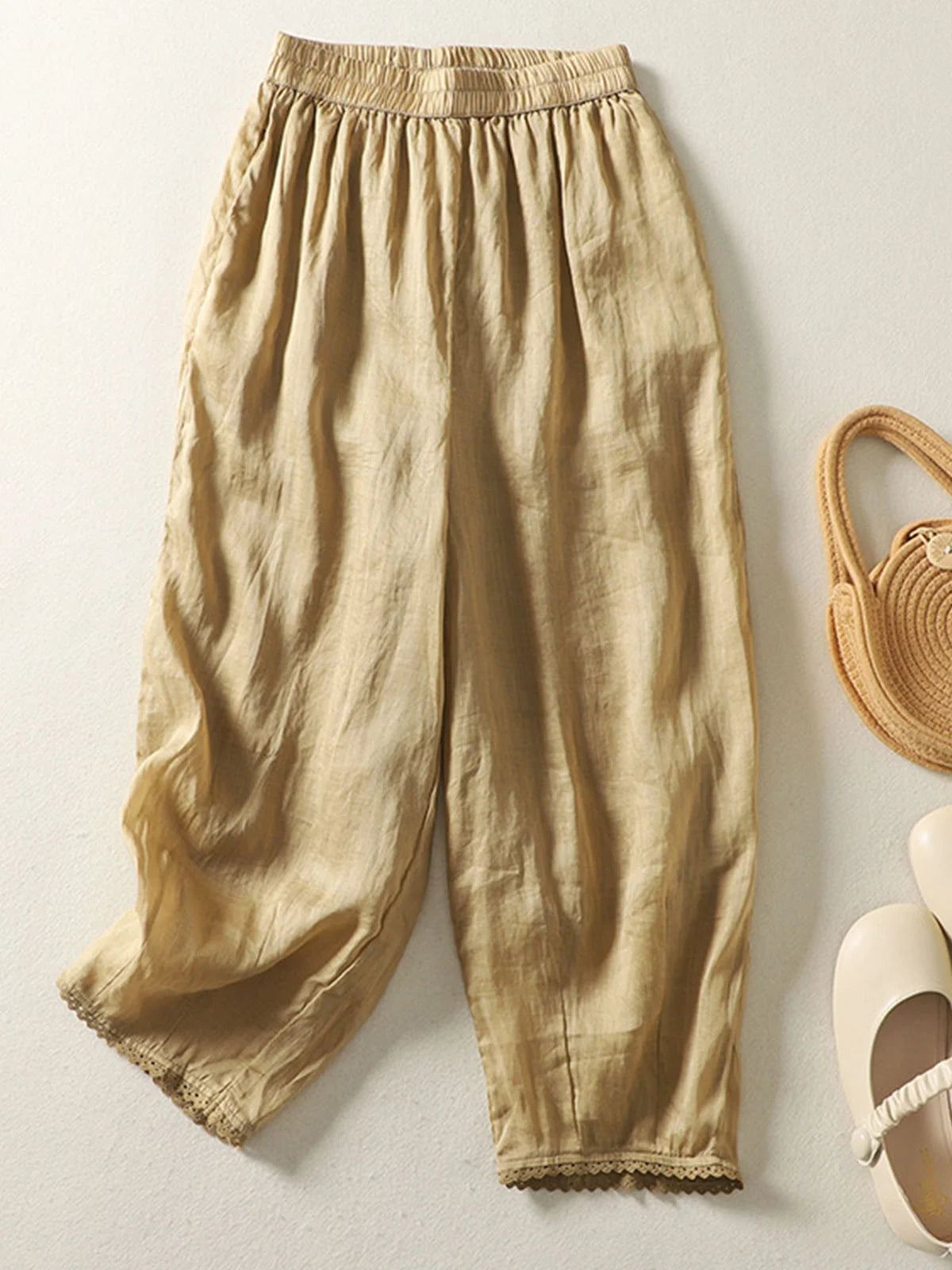 Casual Plain Ankle Pants Pant Cotton Linen Loose Fit