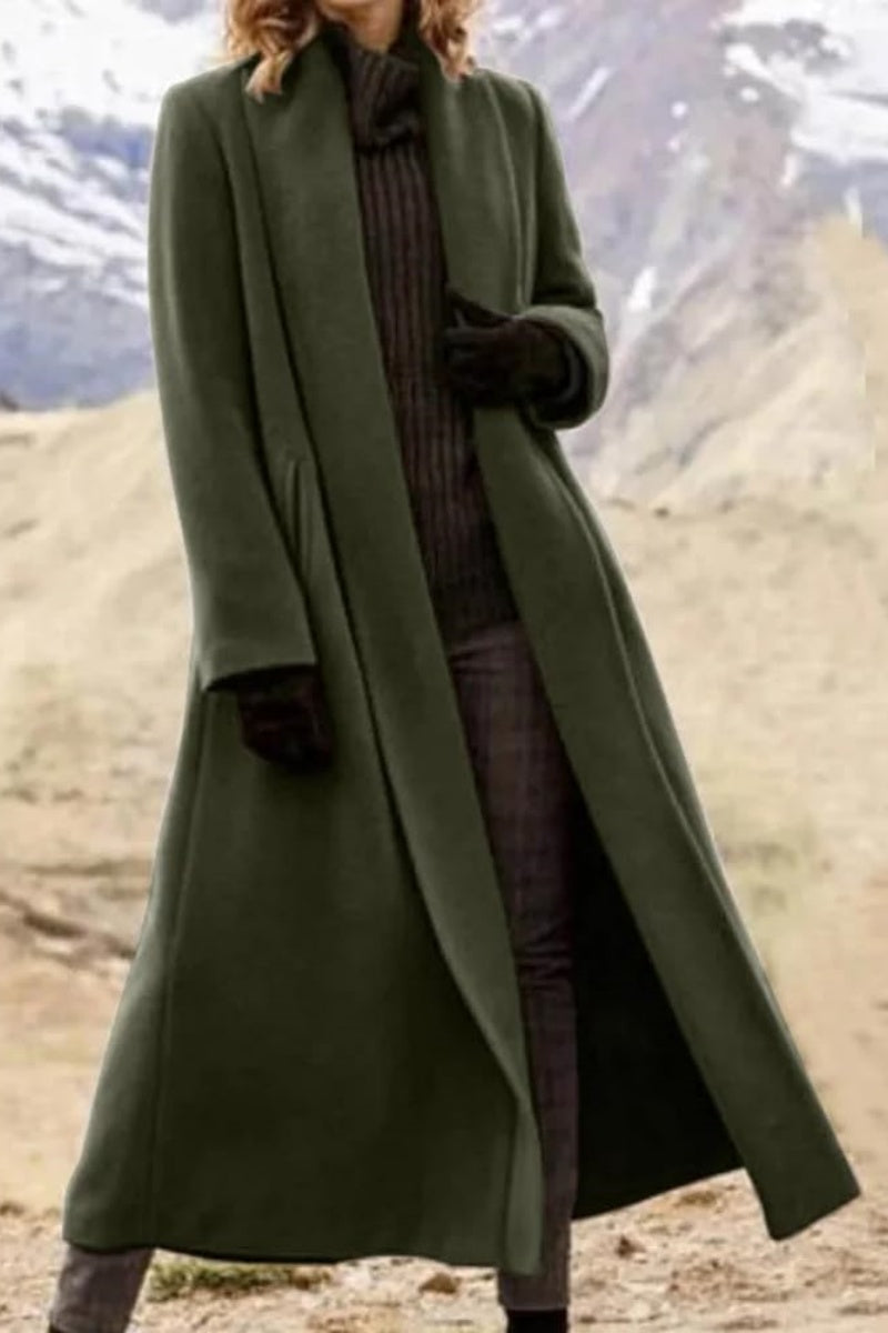 Chouyatou Women's Elegant Shawl Collar Open Front Wool Coat Formal Work Mid Long Winter Pea Coat