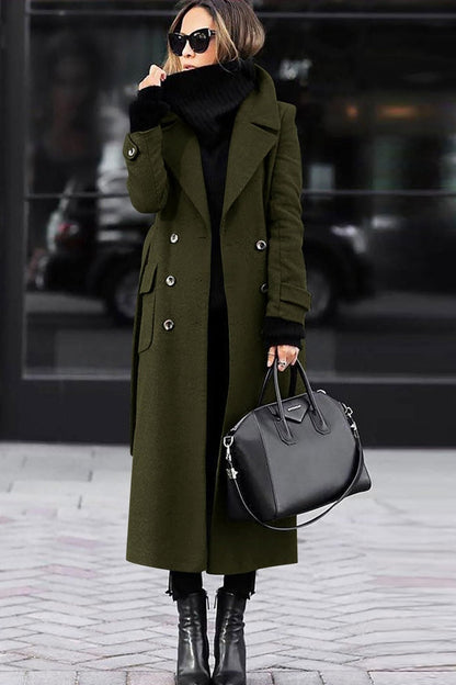 Chouyatou Women's Winter Double Breasted Wool Coat Business Casual Long Winter Pea Coat with Belt