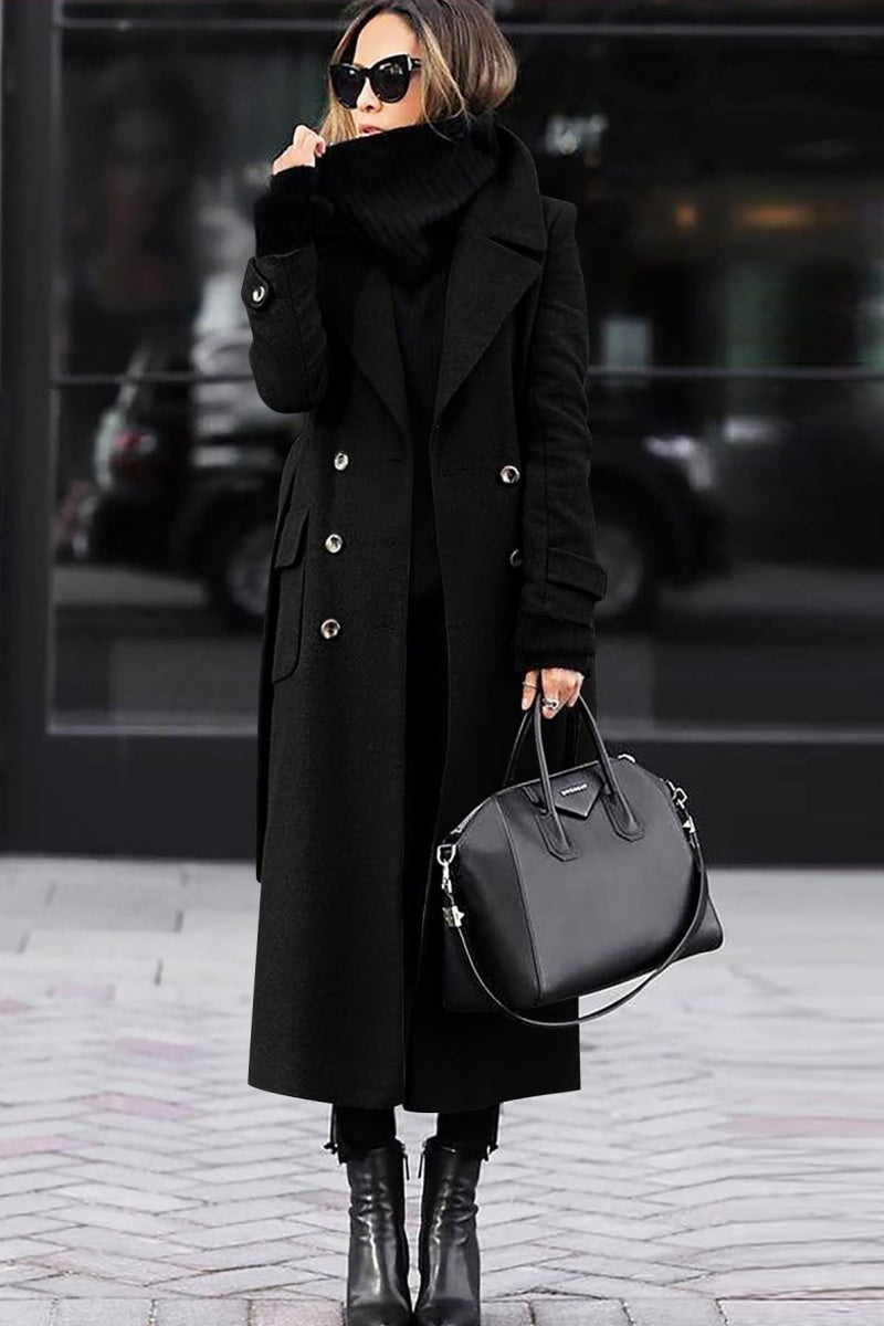Chouyatou Women's Winter Double Breasted Wool Coat Business Casual Long Winter Pea Coat with Belt