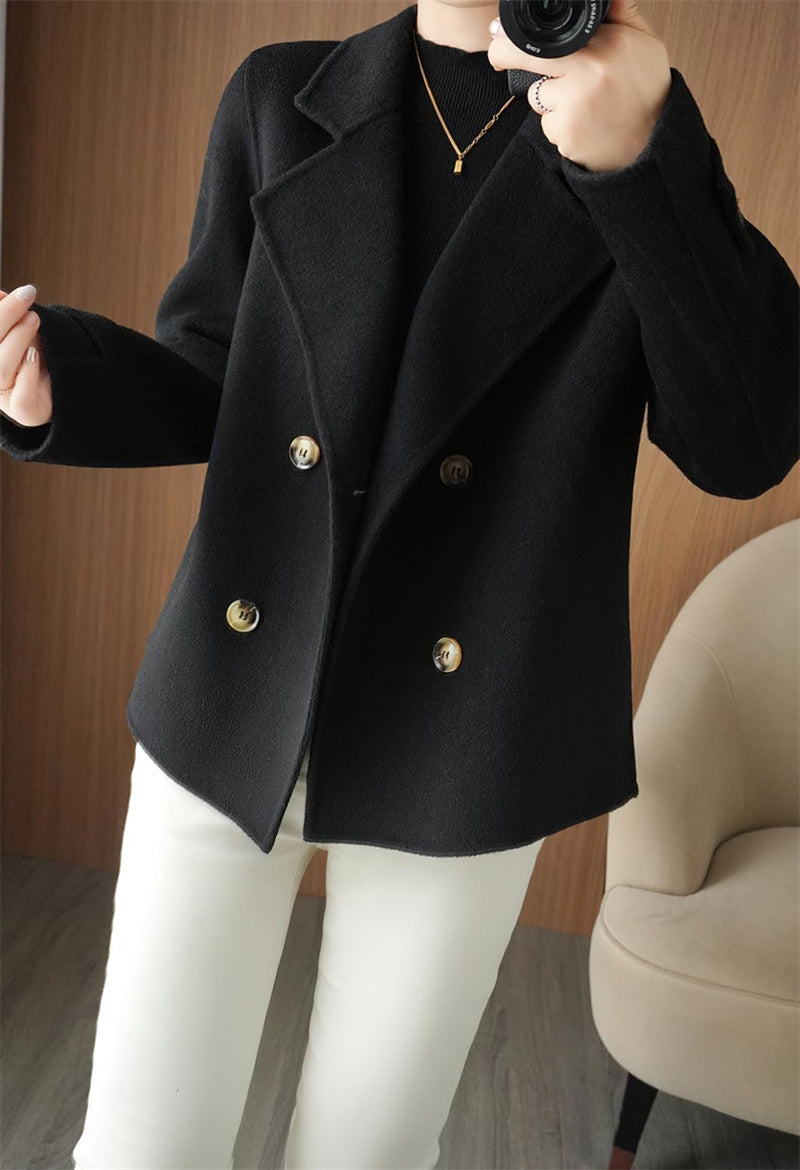 Chouyatou Womens Fall Winter Casual Business Wool Blend Coat Loose Double Breasted Dressy Blazer Pea Coat