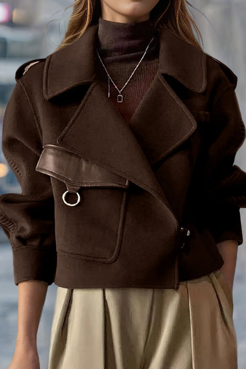 Chouyatou Women's Business Casual Wool Coat Suit Top Open Front Loose Dressy Blazer Jacket Trench Coat