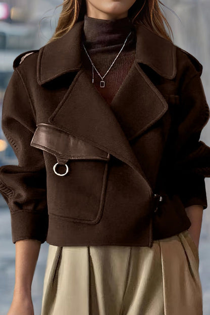 Chouyatou Women's Business Casual Wool Coat Suit Top Open Front Loose Dressy Blazer Jacket Trench Coat