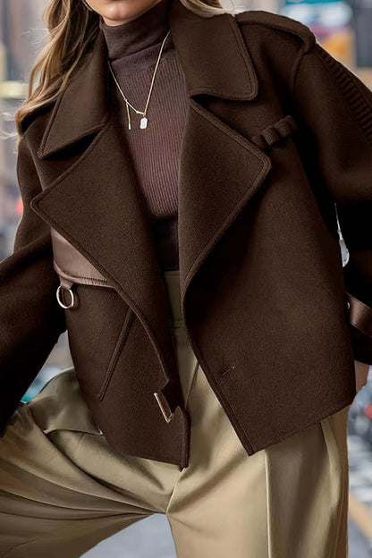 Chouyatou Women's Business Casual Wool Coat Suit Top Open Front Loose Dressy Blazer Jacket Trench Coat