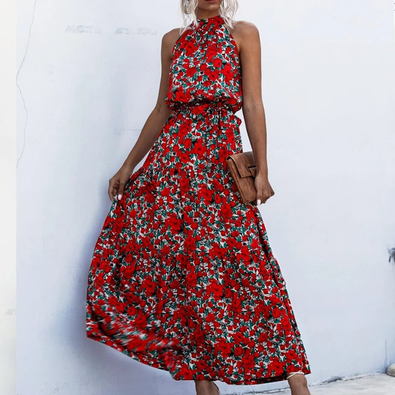 Summer Long Dress Women Polka Dot Casual Beach Dresses Black Halter Strapless Yellow Sundress Vacation Dress Clothes For Women