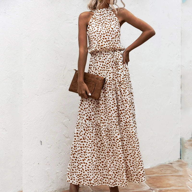 Summer Long Dress Women Polka Dot Casual Beach Dresses Black Halter Strapless Yellow Sundress Vacation Dress Clothes For Women