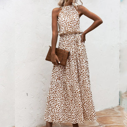 Summer Long Dress Women Polka Dot Casual Beach Dresses Black Halter Strapless Yellow Sundress Vacation Dress Clothes For Women
